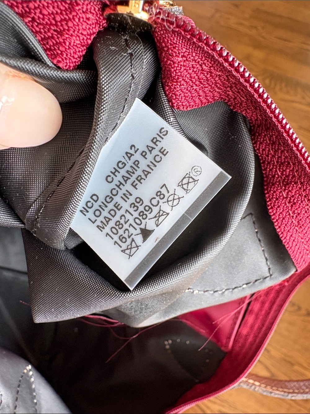 Longchamp Le Pliage Burgundy Tote with Brown Leather Trim - Picture 12 of 13
